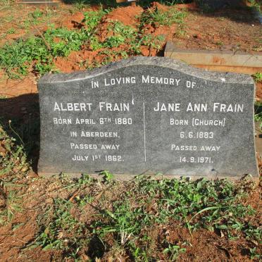 FRAIN Albert 1880-1962 &amp; Jane Ann CHURCH 1883-1971
