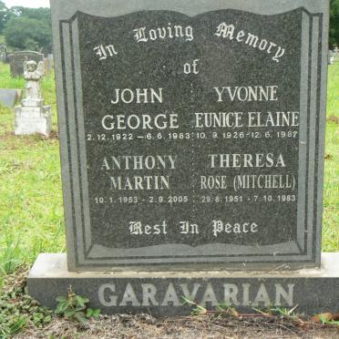 GARAVARIAN John George 1922-1983 &amp; Yvonne Eunice Elaine 1926-1987