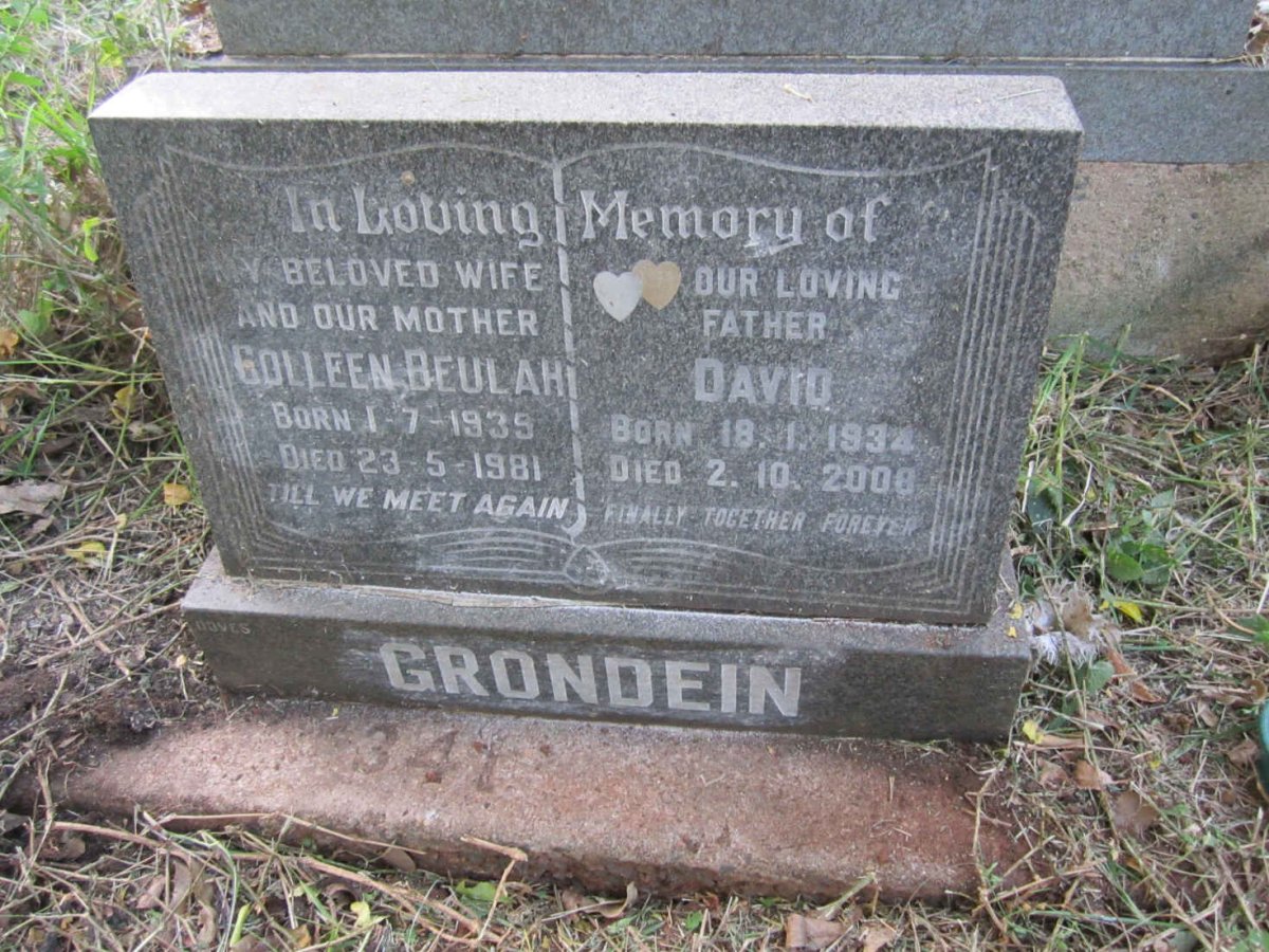 GRONDEIN David 1934-2008 &amp; Colleen Beulah 1939-1981