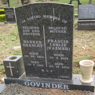 GOVINDER Francis Leslie nee KAZMER 1938-2001 :: GOVINDER Warren Bradley 1968-1993