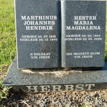 HERBST Marthinus Johannes Hendrik 1916-1993 &amp; Hester Maria Magdalena 1924-2006