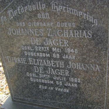 JAGER Johannes Zacharias, de -1948 &amp; Dirkie Elizabeth Johanna -1963