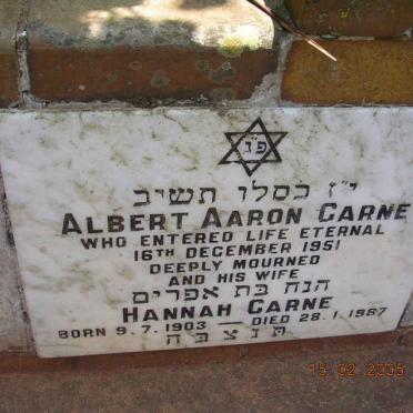 CARNE Albert Aaron -1951 &amp; Hannah 1903-1987