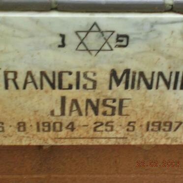 JANSE Francis Minnie 1904-1997