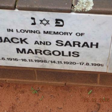 MARGOLIS Jack 1916-1988 &amp; Sarah 1920-1999