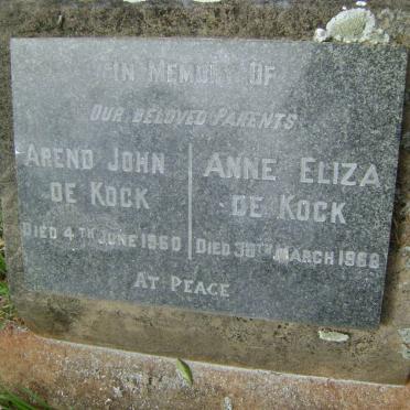 KOCK Arend John, de -1960 &amp; Anne Eliza -1968