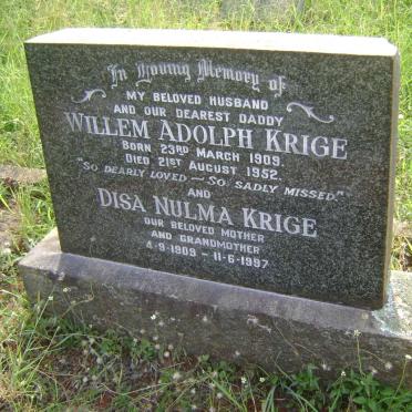 KRIGE Willem Adolph 1909-1952 &amp; Disa Nulma 1909-1997