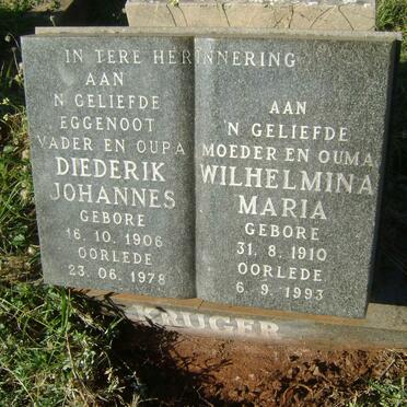 KRUGER Diederik Johannes 1906-1978 &amp; Wilhelmina Maria 1910-1993