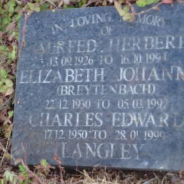 LANGLEY Charles Edward 1950-1999 :: LANGLEY Alfred Herbert 1926-1994 :: LANGLEY Elizabeth Johanna nee BREYTENBACH 1930-1999