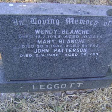 LEGGOTT Mary Blanche -1983 :: LEGGOTT Wendy Blanche -1944 :: LEGGOTT John Patterson -1988