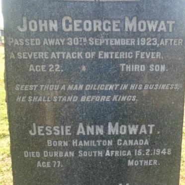 MOWAT Eric Sinclair -1952 &amp; Jessie Ann -1948 :: MOWAT James -1916 :: MOWAT John George -1923