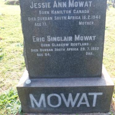 MOWAT Eric Sinclair -1952 &amp; Jessie Ann -1948 :: MOWAT James -1916 :: MOWAT John George -1923