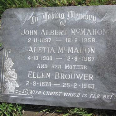 McMAHON John Albert 1897-1958 &amp; Aletta 1900-1967 :: BROUWER Ellen 1870-1963