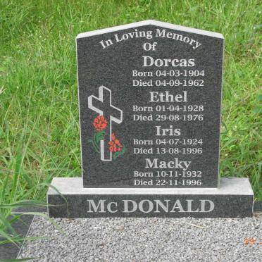 McDONALD Dorcas 1904-1962 :: McDONALD Ethel 1928-1976 :: McDONALD Iris 1924-1996 :: Mc DONALD Macky 1932-1996