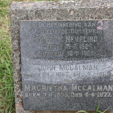McCALMAN John 1883-1965 &amp; Magrietha 1905-1977 :: NEVELING Aletta 1925-1925