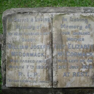 McCORMACK William Joseph -1927 &amp; Lily Elizabeth -1939