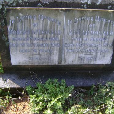 McDONALD Robert 1869-1945 &amp; Ann 1870-1960