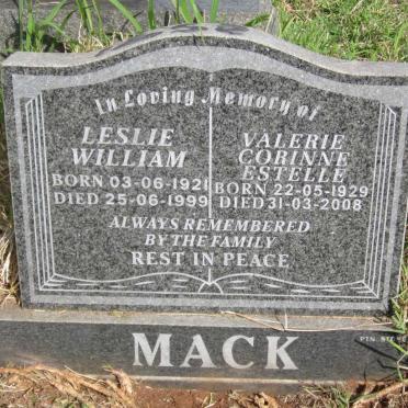 MACK Leslie William 1921-1999 &amp; Valerie Corinne Estelle 1929-2008