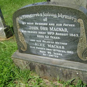 MACNAB John Orr -1943 &amp; Alice -1982