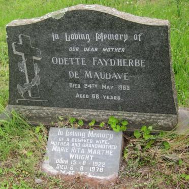 MAUDAVE Odette Fayd'herbe, de -1965 :: WRIGHT Marie Rita Marthe 1922-1978