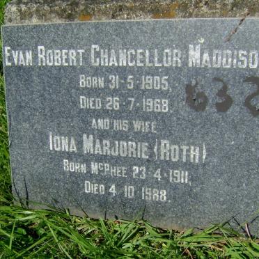 MADDISON Evan Robert Chancellor 1905-1968 &amp; Iona Marjorie ROTH 1911-1988