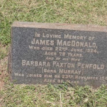 MACDONALD James -1924 &amp; Barbara Paxton Penfold MURRAY -1941