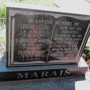 MARAIS Lennox Cletus 1936-1979 :: MARAIS Phillip Andrew 1942-2009 :: MARAIS Barrington Joseph 1959-1982