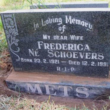 METS Frederica nee SCHOEVERS 1921-1991