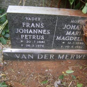 MERWE Frans Johannes Petrus, van der 1881-1973 &amp; Johannes Maria Magdelena 1889-1982