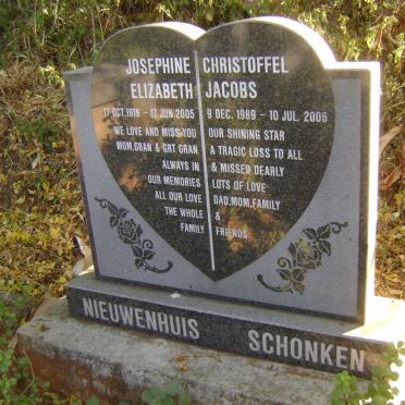 NIEUWENHUIS Josephine Elizabeth 1918-2005 :: SCHONKEN Christoffel Jacobs 1989-2006