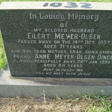 OLSEN Eilert, MEYER -1957 &amp; Anne DINGLE -1980