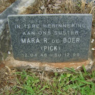 PICK Johannes Theodoris 1912-1949 &amp; Hester BADENHORST previously PICK 1919-1991 :: BOER Mara R., de nee PICK 1946-1999