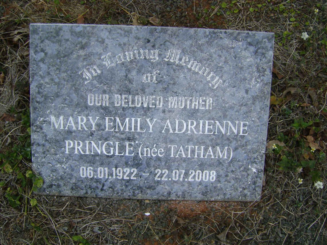 PRINGLE Mary Emily Adrienne nee TATHAM 1922-2008