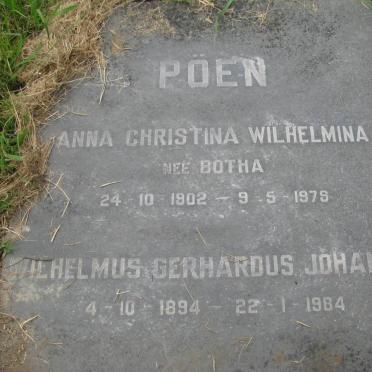 POEN Wilhelmus Gerhardus Johannes 1894-1984 &amp; Anna Christina Wilhelmina BOTHA 1902-1979