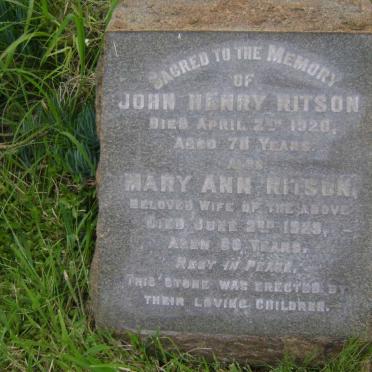 RITSON John Henry -1920 &amp; Mary Ann -1929