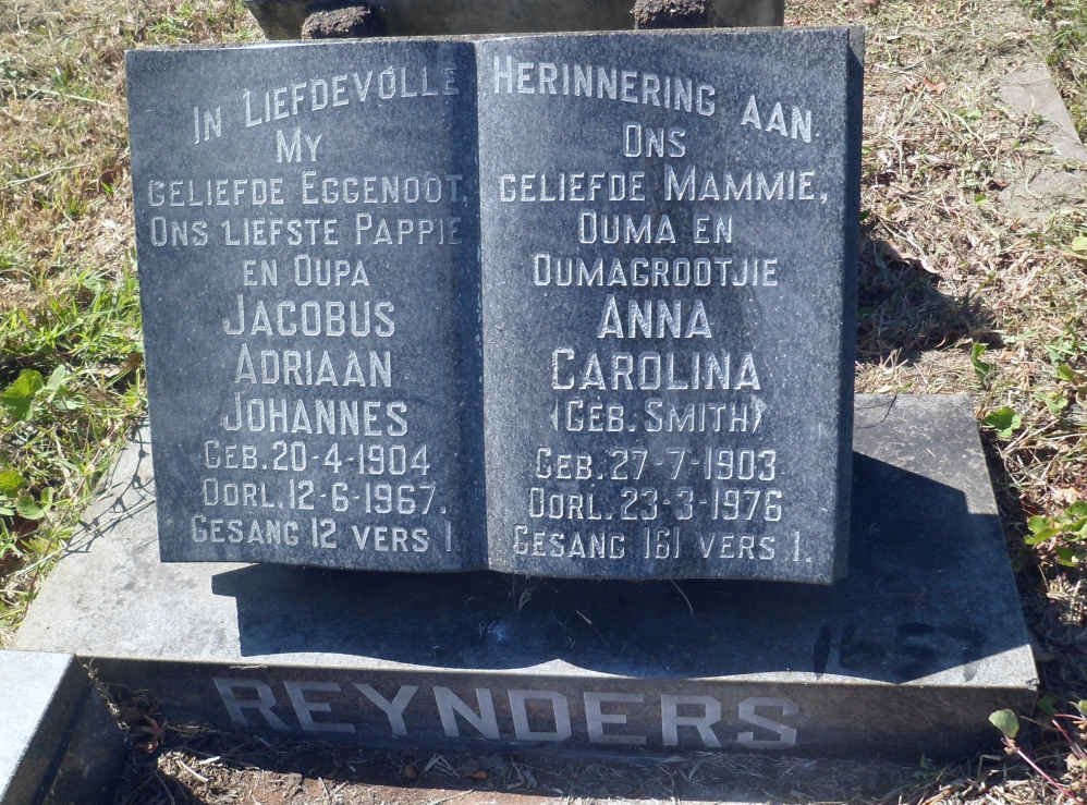 REYNDERS Jacobus Adriaan Johannes 1904-1967 &amp; Anna Carolina SMITH 1903-1976