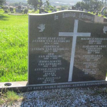 RENSBURG Federick, Jansen van 1871-1962 &amp; Mary Jane Elize 1874-1956