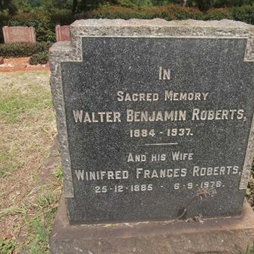 ROBERTS Walter Benjamin 1884-1937 &amp; Winifred Frances 1885-1976