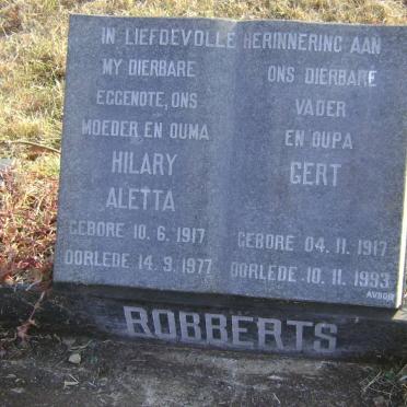 ROBBERTS Gert 1917-1993 &amp; Hilary Aletta 1917-1977