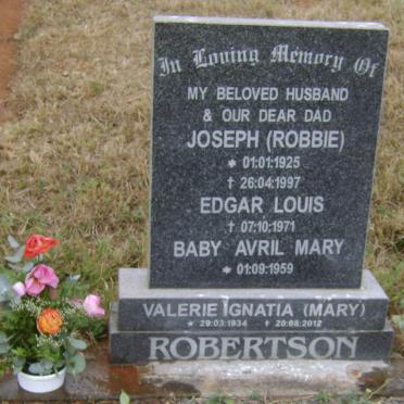 ROBERTSON Joseph 1925-1997 :: ROBERTSON Edgar Louis -1971 :: ROBERTSON Baby Avril Mary 1959-