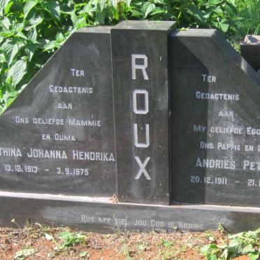 ROUX Andries Petrus 1911-1971 &amp; Marthina Johanna Hendrika 1913-1975
