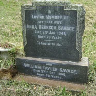 SAVAGE William Tayler -1950 &amp; Anna Rebecca -1947