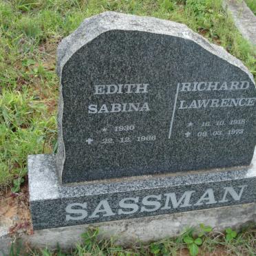 SASSMAN Richard Lawrence 1918-1973 &amp; Edith Sabina 1930-1966