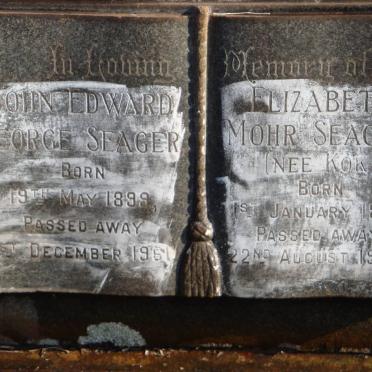SEAGER John Edward George 1899-1961 &amp; Elizabeth Mohr KOK 1891-1962
