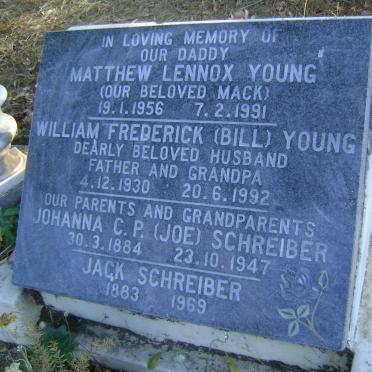 SCHREIBER Jack 1883-1969 &amp; Johanna C.P. 1884-1947 :: YOUNG Matthew Lennox 1956-1991 :: YOUNG William Frederick 1930-1992
