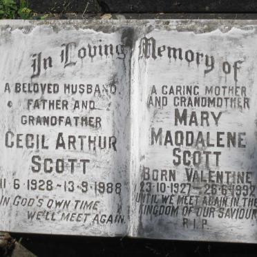SCOTT Cecil Arthur 1928-1988 &amp; Mary Magdalene VALENTINE 1927-1992