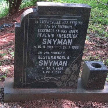 SNYMAN Hendrik Frederick 1913-1980 &amp; Hester Engela 1920-1983