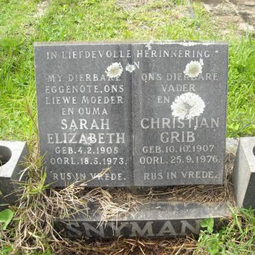 SNYMAN Christian Grib 1907-1976 &amp; Sarah Elizabeth 1905-1973