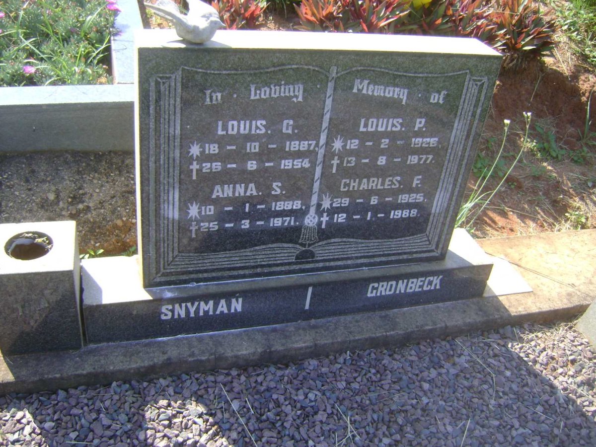 SNYMAN Louis G. 1887-1954 &amp; Anna S. 1888-1971