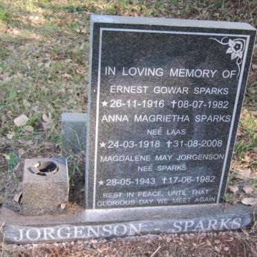 SPARKS Ernest Gowar 1916-1982 :: SPARKS Anna Magrietha nee LAAS 1918-2008 :: JORGENSON Magdalene May nee SPARKS 1943-1982